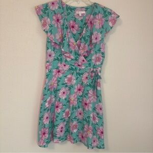 GB Girls Floral Ruffle Dress in Blue/Pink Garden Party Vacation Wedding Sz L